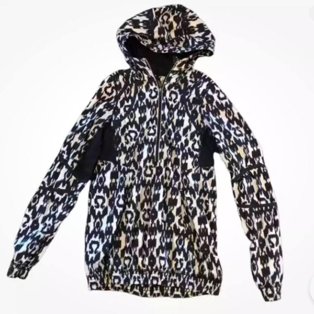 LULULEMON RARE Ikat Willpower Windbreaker‎ Half-zip Jacket Sz 8 Black White Logo